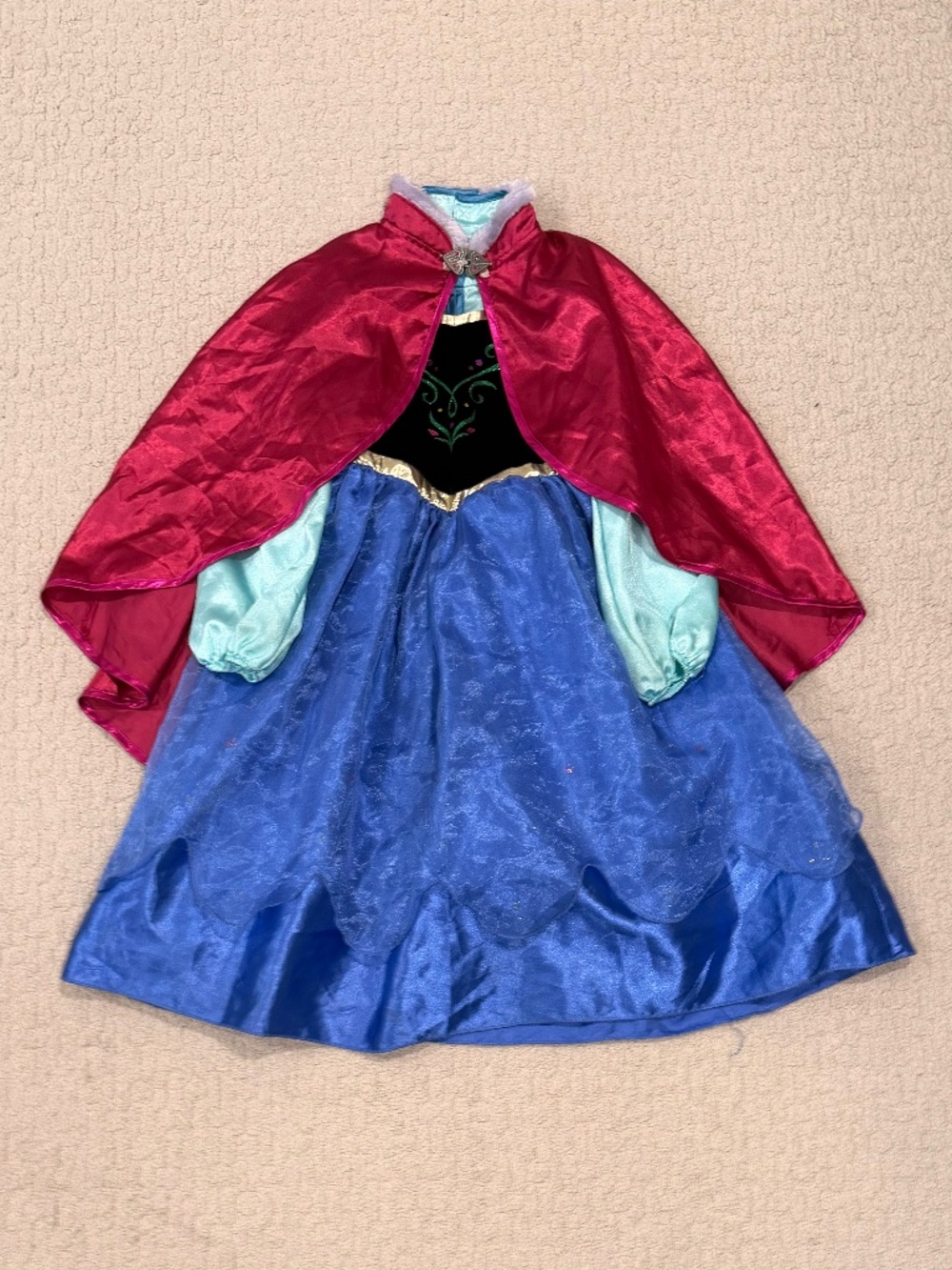 Kids Disney Frozen Anna Dress Up Dress & Cape Size 5/6